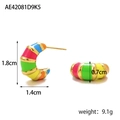 Macro view of C-shape colorful enamel earrings with gold-plated stripes and dimensions - Rainbow (AE42081D9K5)