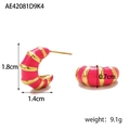 Detail view of gold-plated croissant earrings with fuchsia enamel stripes and 1.8cm size - Rose Red (AE42081D9K4)