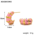 Detail view of pink enamel striped C-shape earrings showing 1.8cm x 1.4cm dimensions - Pink (AE42081D9K3)