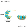 Detail of vintage gold C-shaped earrings with turquoise enamel stripes and dimensions - Turquoise Blue (AE42081D9K6)