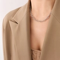 Minimalist chunky silver link chain necklace in stainless steel shown on model - Necklace / 40+5cm / Silver