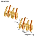 Detail of 18K gold-plated spiral stud earrings with orange micro-pave zircon crystals - Orange (BE1497B1)