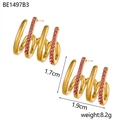 Detail view of 18K gold plated earrings with pink cubic zirconia and size dimensions - Pink (BE1497B3)