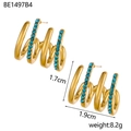 Detail view of 18K gold plated wave earrings with blue zircon inlays and dimensions - Sky Blue (BE1497B4)