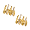 18K gold plated multi-hoop stud earrings with four rows of sparkling micro-pave zircons - White (BE1497B5)