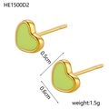 Detail shot of heart-shaped earrings in 14K gold plated steel with green enamel finish - Green Heart Style (HE1500D2)