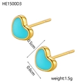 Detail shot of heart stud earrings with blue enamel and dimensions 0.5cm by 0.6cm - Sky Blue Heart Style (HE1500D3)