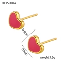 Close-up of red enamel heart earrings with gold plating and detailed size measurements - Red Heart Style (HE1500D4)