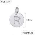 Polished silver stainless steel disc charm with engraved letter R for DIY bracelets - Steel R