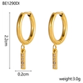 Detail shot of 18K gold plated hoop earrings showing dimensions 2.2cm and cz stones - I Style (i)