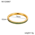 Anello minimalista in acciaio inossidabile placcato oro 18K con zirconi verdi micro-pave - US 6 / Zircone Verde