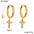 Detail view of 18K gold plated earring with T pendant showing 2.2cm height and weight - T Style (t)