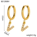 Detailed view of 18K gold plated hoop earrings with V-shaped pavé zircon charms - V Style (v)