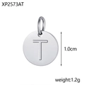 Ronde roestvrijstalen bedel met letter T in zilver, diameter 1,0 cm voor DIY - Staal T