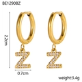 Detail view of 18K gold plated hoop earrings with zircon pavé letter Z pendant and dimensions - Z Style (z)