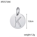 Gepolijste roestvrijstalen letter K hanger, 1,0 cm ronde zilverkleurige DIY bedel - Staal K