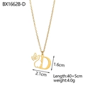 Detailed view of 18K gold letter D pendant with face outline and vine design - Letter D Style (BX1662B-D)