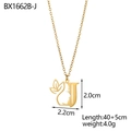 Detailed view of an 18K gold plated letter J pendant with floral face design and dimensions - Letter J Style (BX1662B-J)