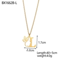 Detail view of gold letter L pendant with vine floral and female profile silhouette - Letter L Style (BX1662B-L)