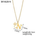 Close-up of letter N pendant with woman face and vine design in 18K gold plated steel - Letter N Style (BX1662B-N)