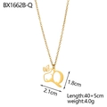 Detailed view of gold plated initial Q pendant with floral design and size dimensions - Letter Q Style (BX1662B-Q)