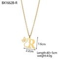 Close-up of golden letter R pendant with floral vine and face silhouette details - Letter R Style (BX1662B-R)