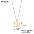 Detailed view of gold 18K plated stainless steel letter V necklace with size metrics - Letter V Style (BX1662B-V)