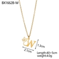 Detail view of gold letter W pendant with face profile including size and weight specs - Letter W Style (BX1662B-W)