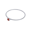 Silver twisted rope ring for women with a bezel-set round red gemstone accent - Size 5 / Red-Silver