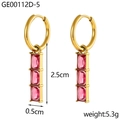 Detailed view of pink rectangular zircon earrings with dimensions and weight specs - Pink Style (GE00112D-5)