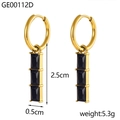Detail view of 18K gold plated drop earrings with three black rectangular zircon stones - Black Style (GE00112D)
