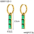 Detail of 18K gold plated hoop earrings with three rectangular green zircon stones - Green Style (GE00112D-3)