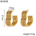 Detail showing dimensions of gold 18K plated C-shaped wheat pattern hoop earrings - Chunky Wheat Texture C-shape (BE1802B)
