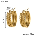 Detail view of gold C-shaped earrings with braided texture and 2.5cm height dimension - Three-layer Parallel Twist Braided Chunky (BE1795B)