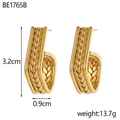 Detailed view of 18K gold wheat-textured C-shape earrings with 3.2cm size measurements - Irregular Geometric Ring Wheat Texture (BE1765B)