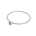 Twisted silver rope ring featuring a round green zircon stone in bezel setting - Size 5 / Olive Green-Silver