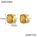 Detailansicht quadratischer Goldohrringe mit gelbem Kristall und Maßen von 1,1 cm - Gelber Quadratischer Zargenfassungs-Stecker (ZE40505BW1)