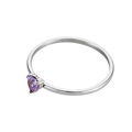 Minimalist silver stainless steel ring with a purple heart-shaped birthstone accent - Size 5 / Silver Tone / Light Purple