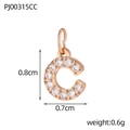 Macro view of a rose gold letter C pendant with diamonds, size 0.8cm and 0.6g weight - Letter C