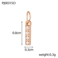 Detail view showing dimensions of a 0.8cm rose gold pendant with four micro-pave zircons - Letter I