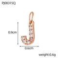 Macro view of rose gold letter J pendant with sparkling pavé zircons and open ring - Letter J