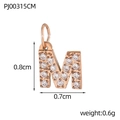 Detailed macro of rose gold M-letter pendant with micro-paved zircons measuring 0.8x0.7cm - Letter M