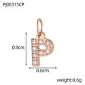 Detail view of rose gold letter P pendant with dimensions 0.9x0.6cm and zircon inlay - Letter P