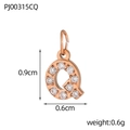 Rose gold letter Q pendant detail with white cubic zirconia and size measurements - Letter Q