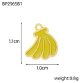 Macro shot of 18K gold plated banana fruit pendant with yellow enamel and size labels - Yellow Banana Style (BP2965B1)