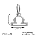 Silver Libra zodiac sign pendant in stainless steel with dimension markings - Silver Libra