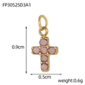 Detail of 14K gold plated cross pendant with six small lavender cubic zirconia stones - Gold with Pink Zirconia (FP30525D3A1)