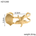 Detail of 18K gold-plated cuff with starfish and scallop motifs, sizing 6.5cm diameter - Double Layer Scallop Starfish Style (HZ1539D)