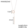 Detail of Y-shape rose gold stainless steel necklace with circle and bar dimensions - Rose Gold Style (MX46982CW0)