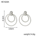 Orecchini a cerchio ovali a doppio strato in argento con design in metallo intrecciato - Stile a Doppio Strato Nidificato Argento (HE1828A)